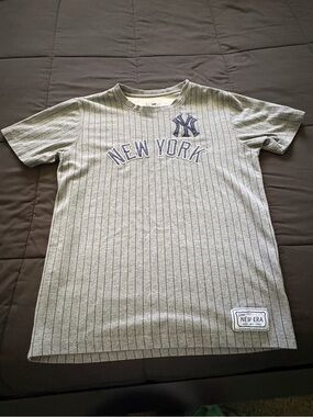 New Era Gray Pinstripe Patch Tee with Blue Logo